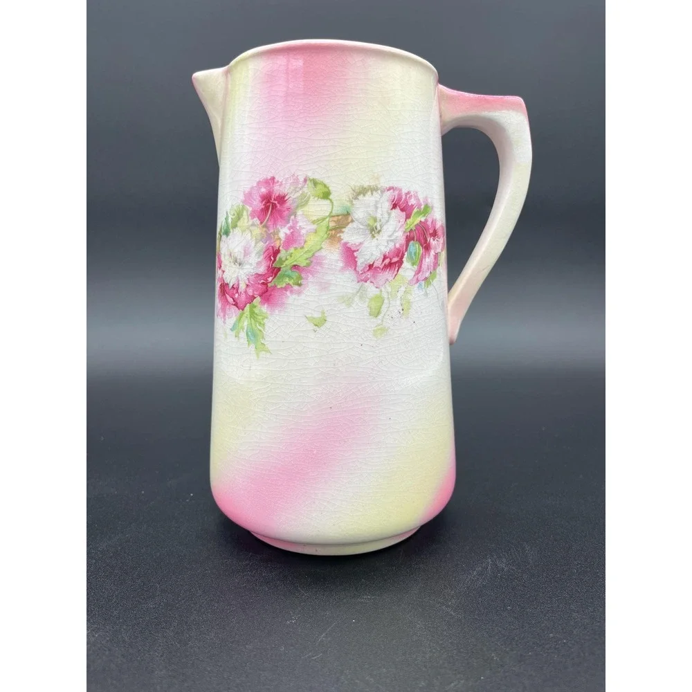 Victorian Pitcher Antique Gold Medal Floral Pitcher Owen China Co Vase